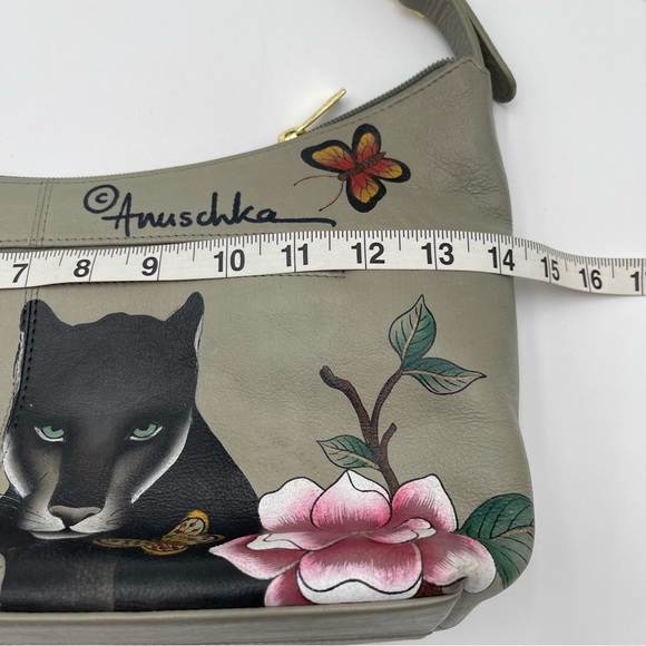 Anuschka Garden Panther Hand-Painted Leather Hobo Purse Dual Zip New - Picture 10 of 13